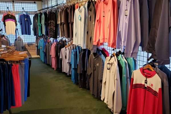 shirts on the wall of the PV pro shop